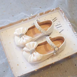 Spring Autumn Bowknot Girls Princess Shoes For Wedding Party Kids Fashion Shoes Girls Little Leather Shoes Black Beige White