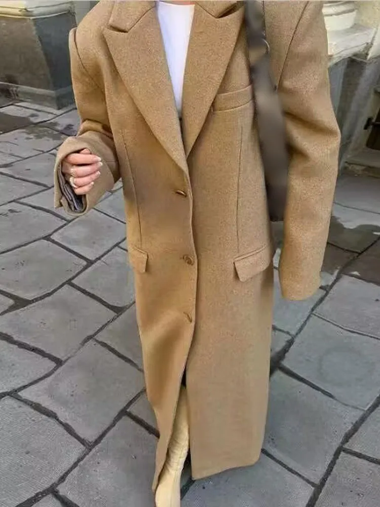 HH 2026 Woman New Fashion Comfortable Long Sleeves Lapel Single Breasted Decoration Long Coat Female Casual Loose Commuting Coat