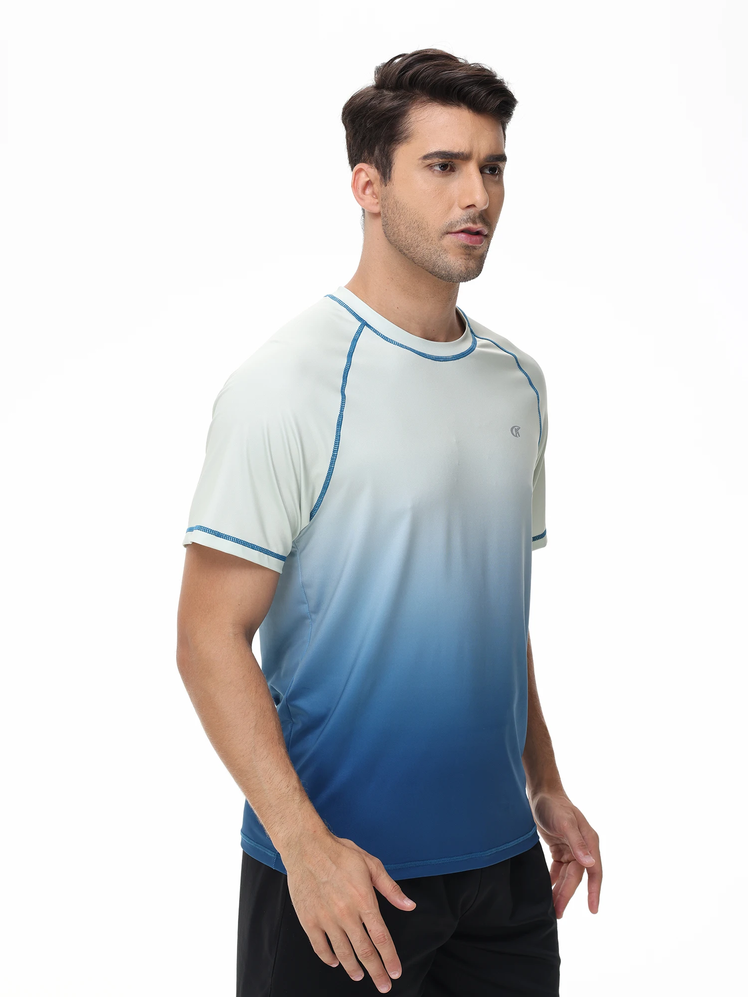 Summer Men's UPF 50+ Short Sleeve T-Shirt Rash Guard Gradient Shirt for Sport Fishing Hiking Workout Outdoor Pullover Shirt