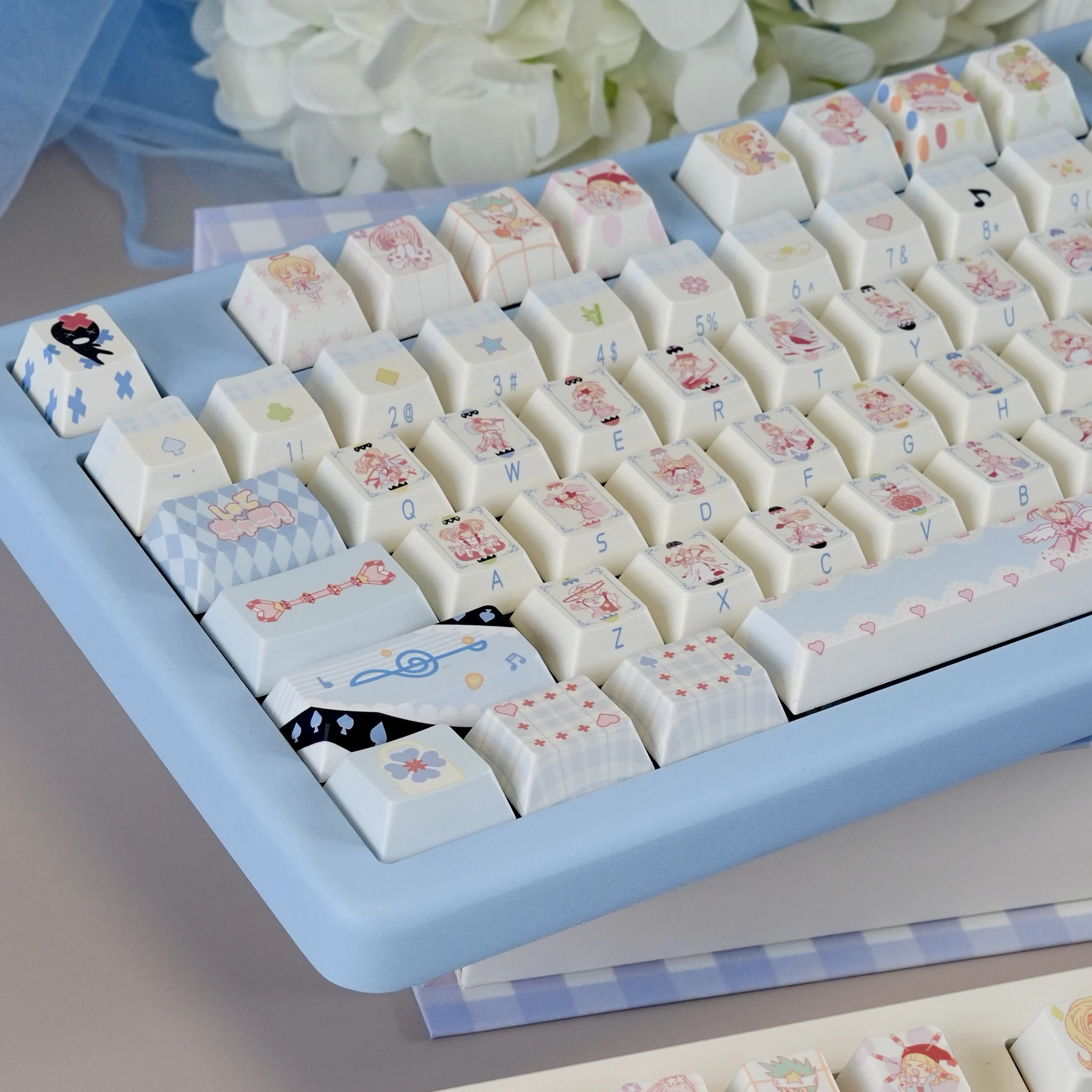 Guardian Cartoon Sweetheart Keycaps Pbt Five-Sided Sublimation Keycaps Pink Blue Cute Side Engraved Keyboard Customized Keycaps