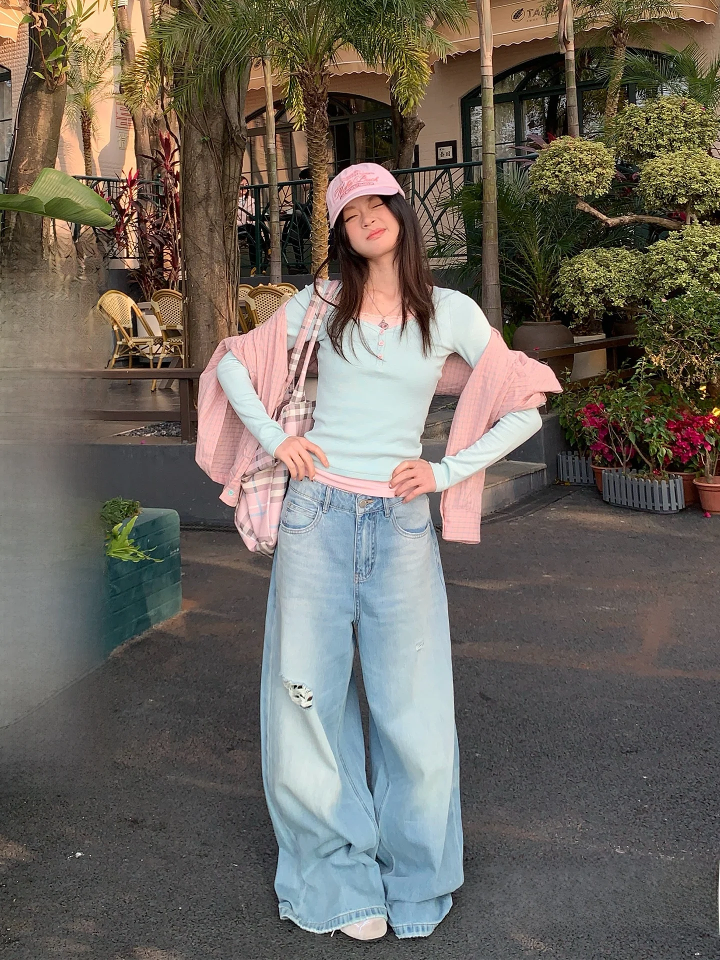 

Loose High Waist Wide Leg Straight Cut Blue Jeans Women's Spring New Sle Casual Comfortable Slimming Trousers