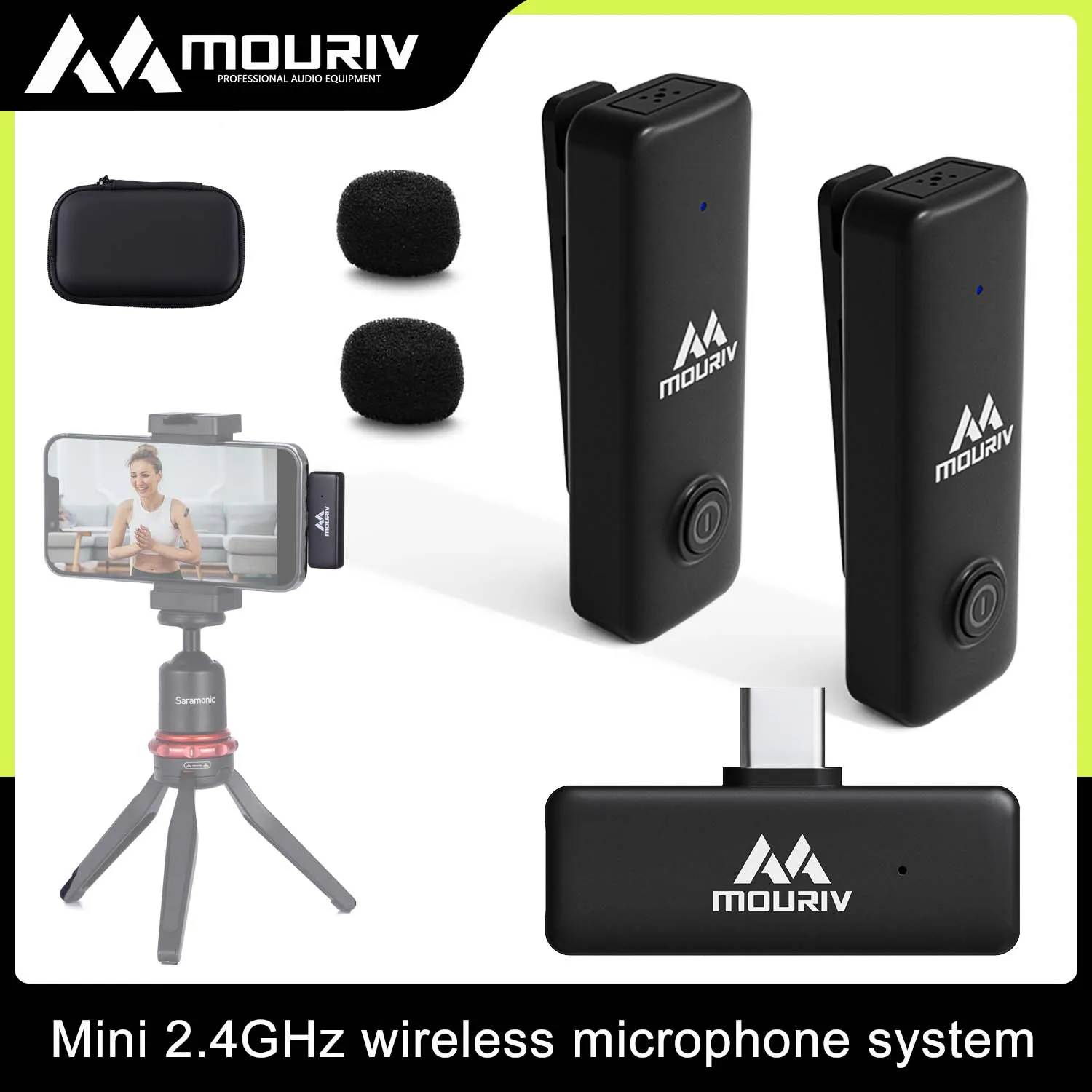 

Профессиональный беспроводной микрофон MOURIV MiniMic UC для iPhone 15, USB/Type-C, Android, 2,4 ГГц, петличный микрофон для записи