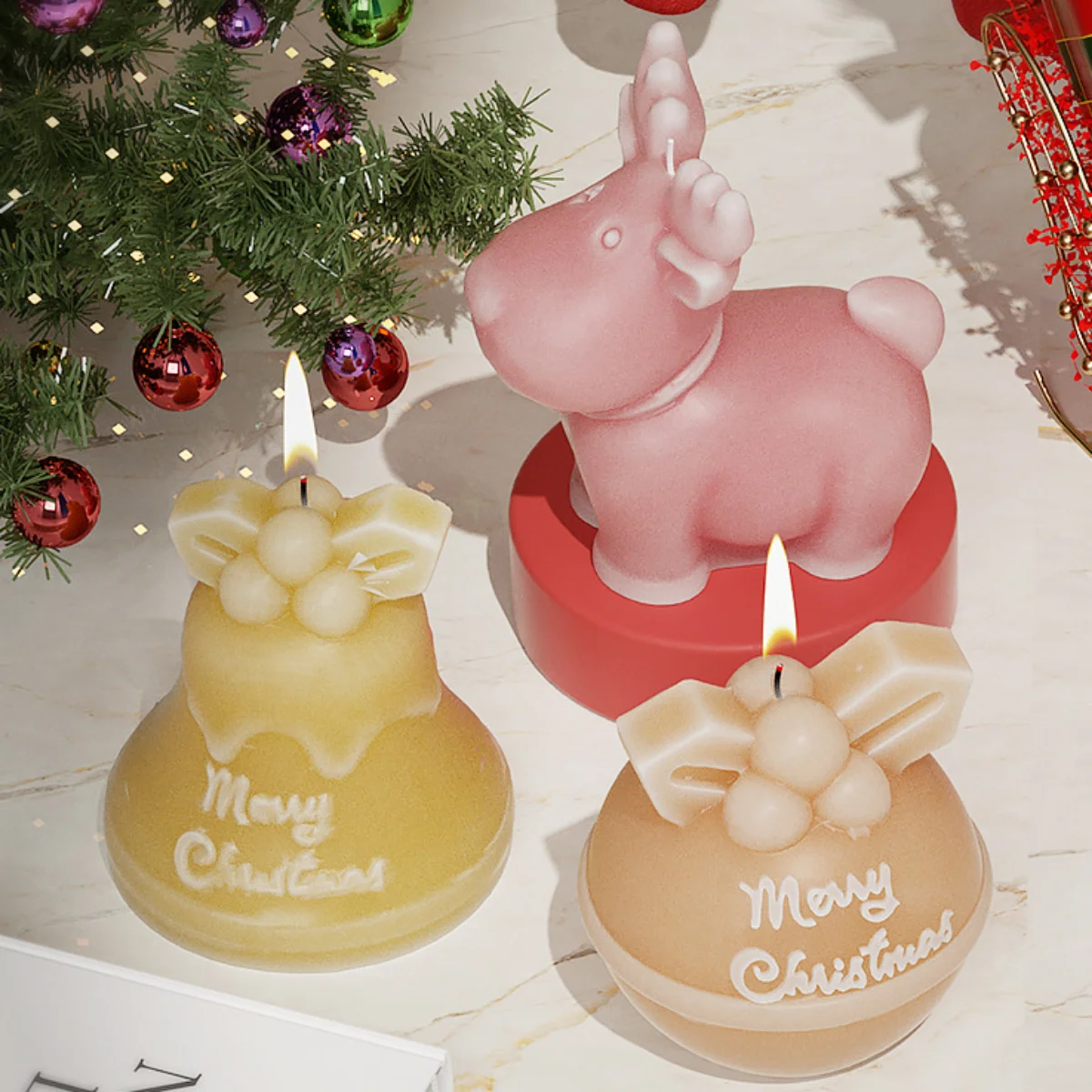 Beanies Scarf Snowman Silicone Candle Mold Gift Socks Bell Soap Resin Crystal Mould Animal Elk Chocolate Making Christmas Decor