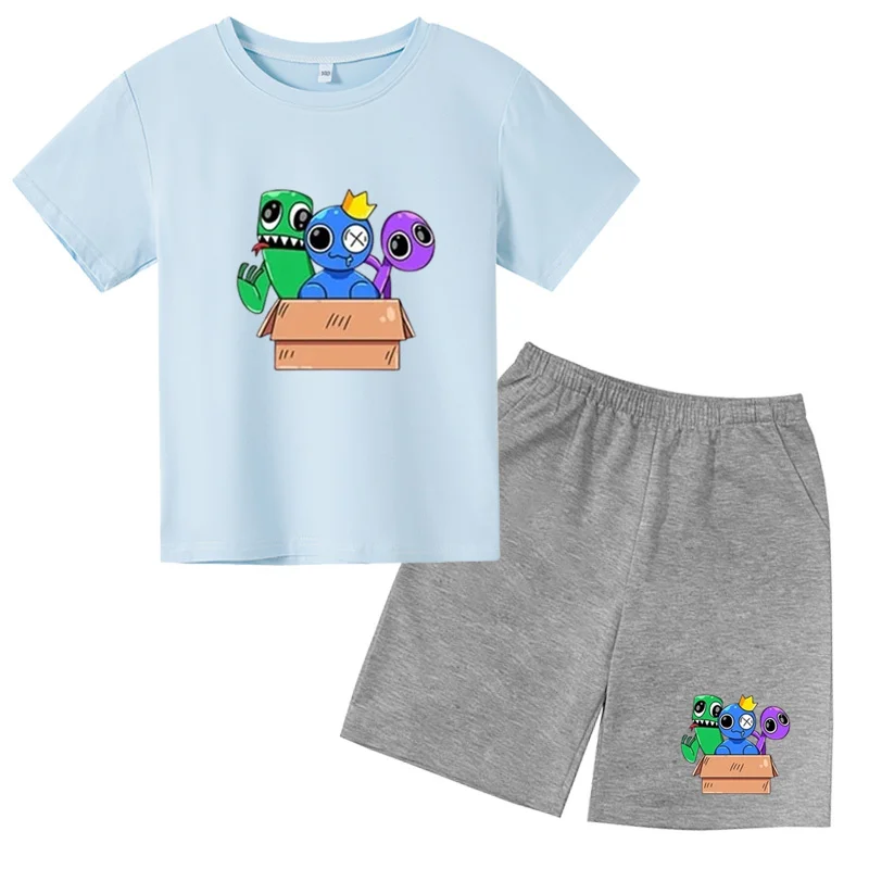 

Printed anime T-shirt KidsT 2-Piece set For Boys and Girls aged 2-12 Casual Fashionsports games short sleeves+shorts