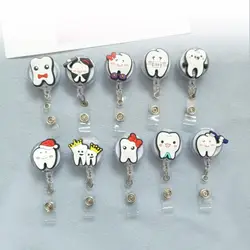 Dentist Teeth Badge Holder Teeth Shape Name Tag Retractable Badge Reel Cartoon Chest Card ID Card Holder Name Card