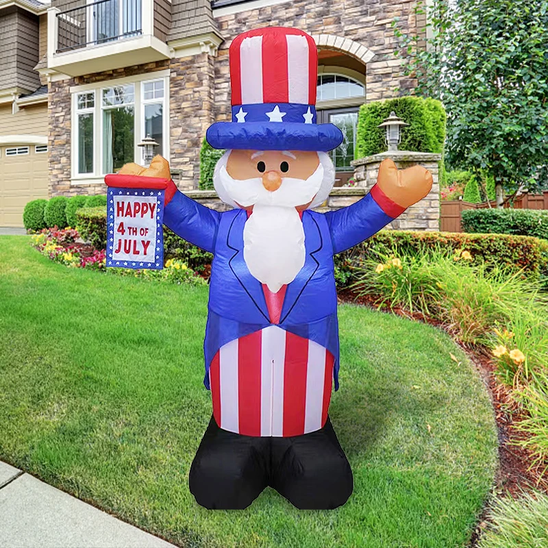 4.9 FT Patriotic Independence Day 4th of July Inflatable Uncle Sam Lighted Blowup Party Decoration for Outdoor Indoor Home Prop