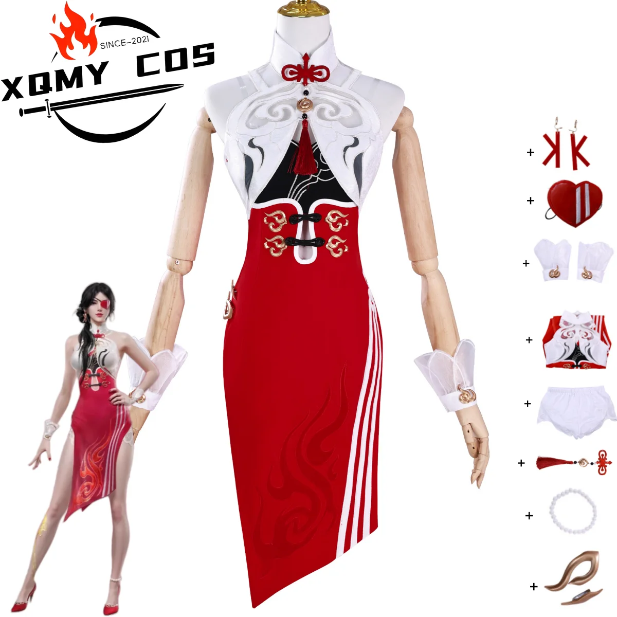 

XqAnime Game Naraka: Bladepoint Valda Cui Косплей Костюм Китайский Стиль Красное Платье Cheongsam Женский Сексуальный Карнавальный Костюм Для Вечеринки