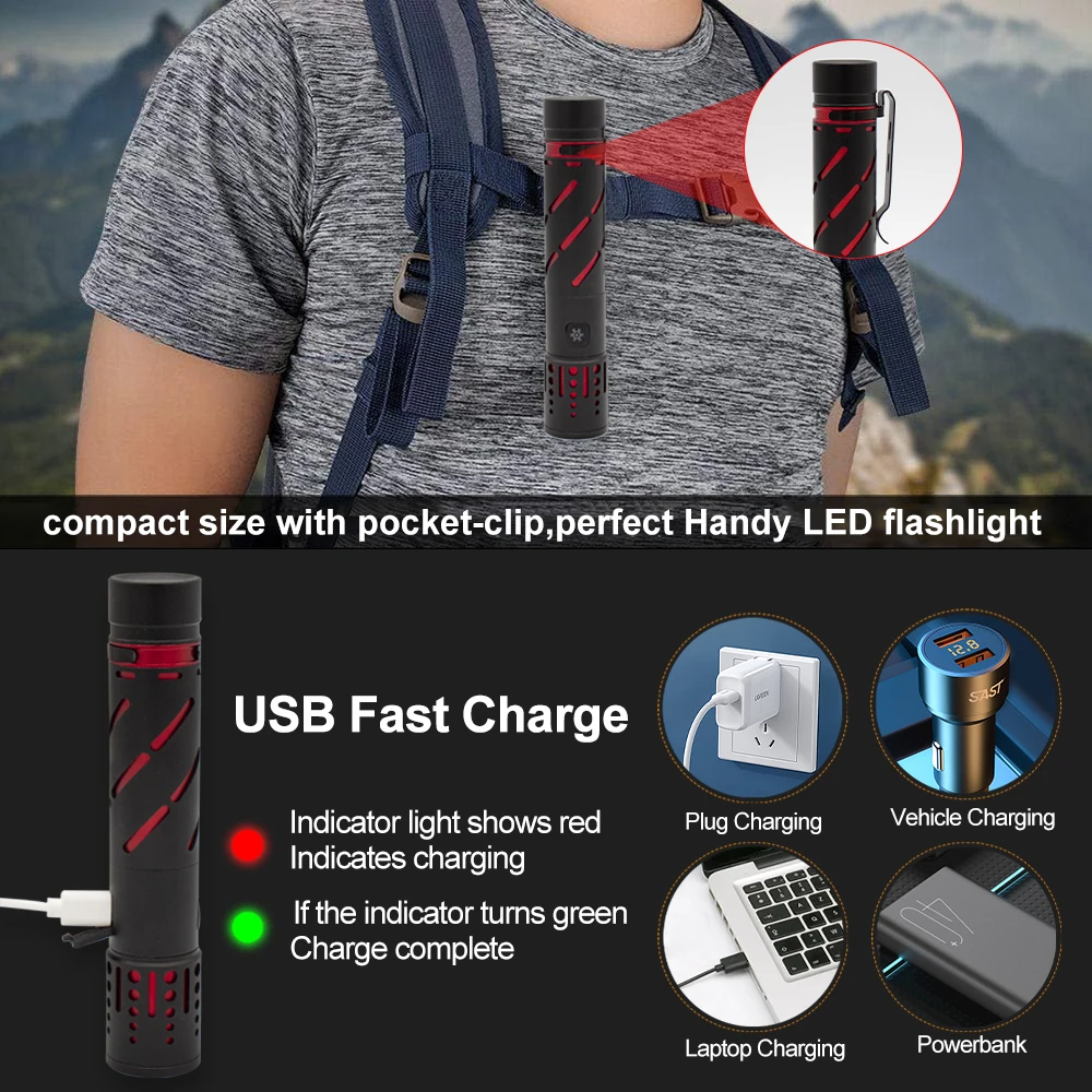 USB recarregável lanterna led, Long Shot tocha, luz forte, camping lâmpada, alta potência, tático lanterna led, 18650 bateria, branco