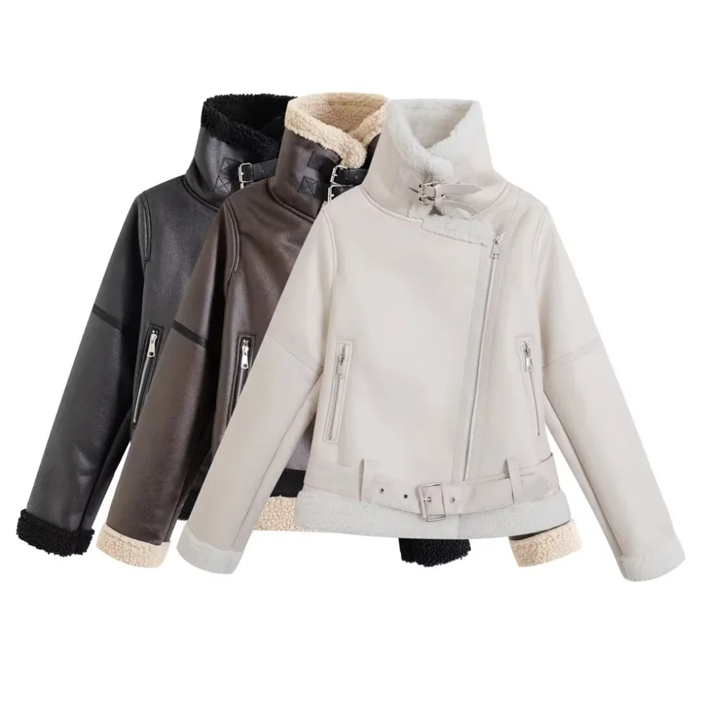

Autumn Winter New Product Fashion Women Wear Fur Integrated Coat Retro Motorcycle Jacket Female Top