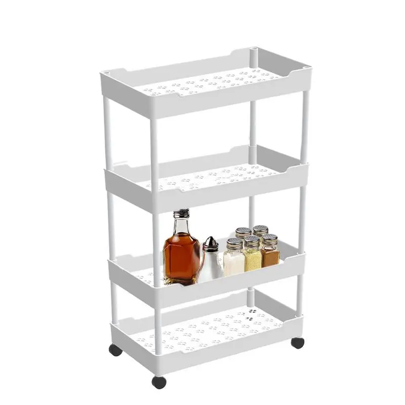 

Storage Organizer With Wheels 3/4 Tier Utility Cart Organizer Hollow Design Storage Shelves For Kitchen Work Area Living Room