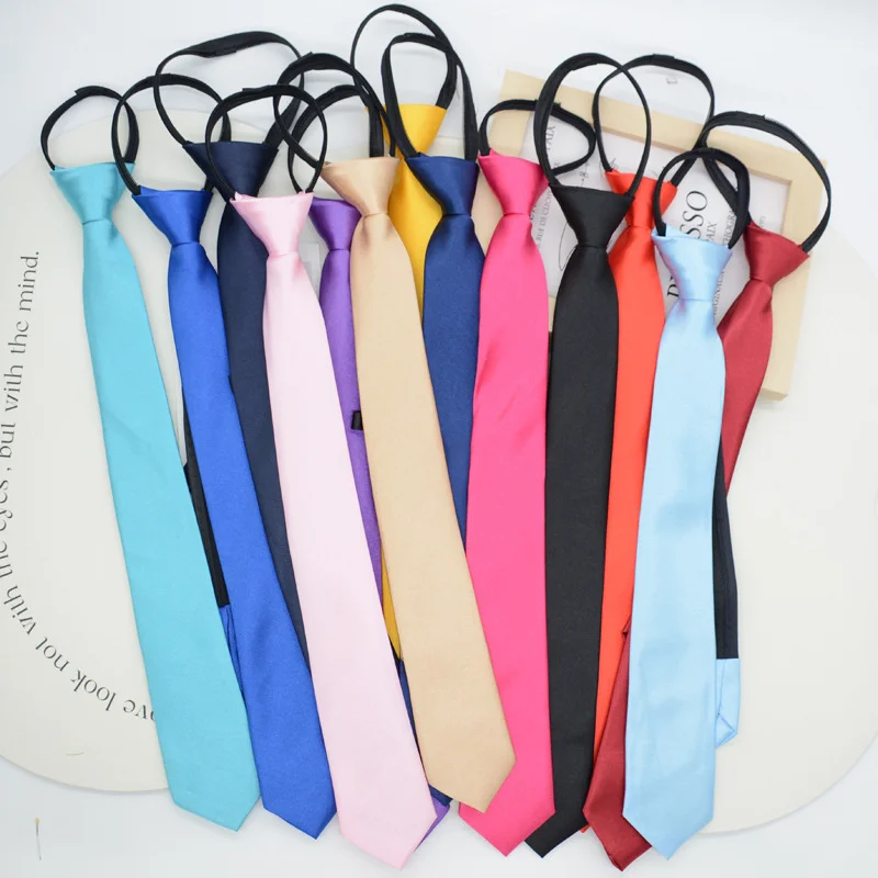 5cm 38cm Simple Neckties For Women Black Ties Polyester Narrow Zipper Tie Skinny Girls Lazy Ties Wedding Casual Neckwear Cravat