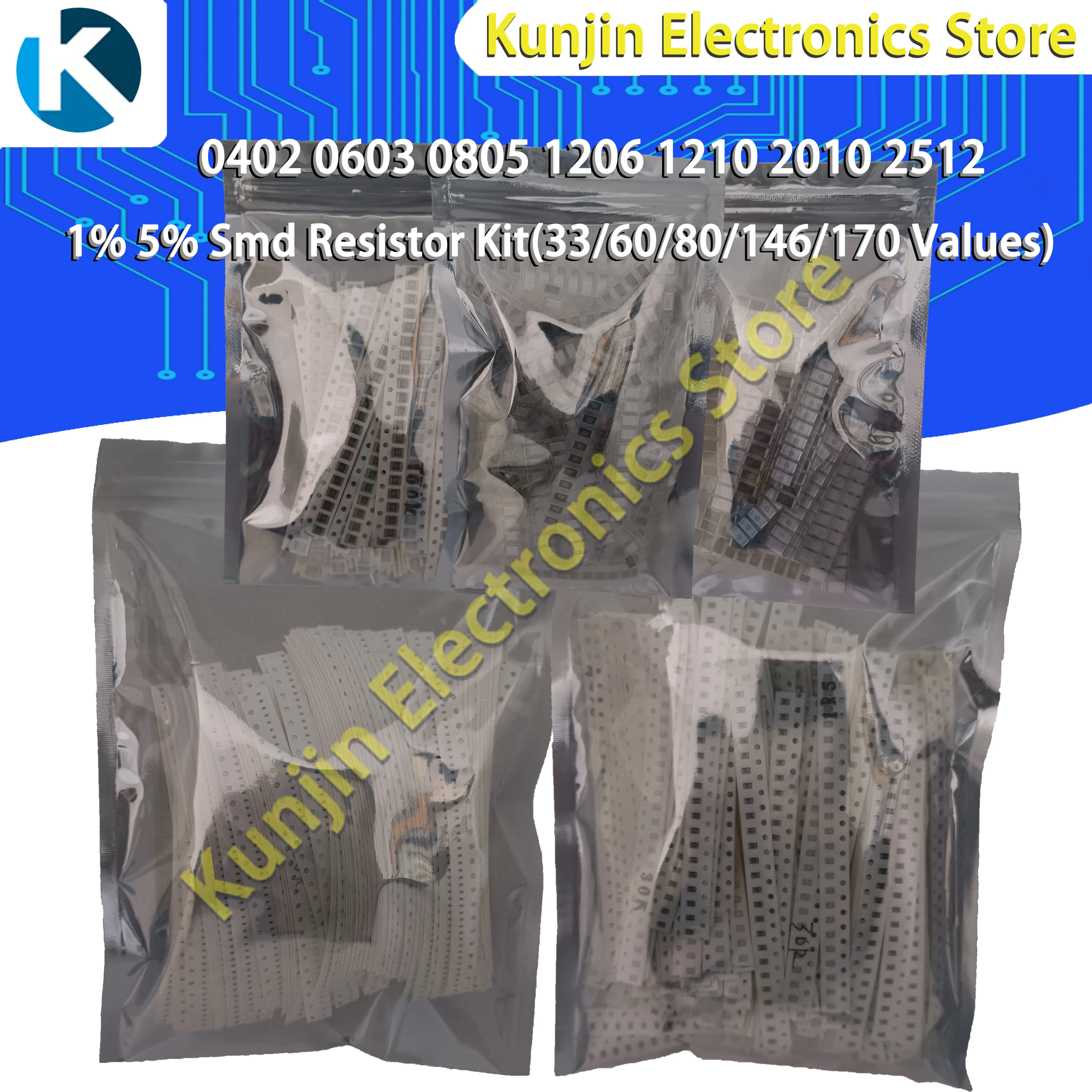 SMD Resistor Kit,0402,0603,0805,1206,1210,2512,0 ohm - 10M ohm,1%,5%,Assorted Kit