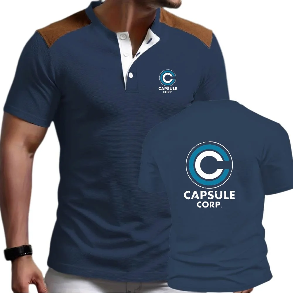 New Capsule Corp Office Best Selling Youth Men's Henley Shirts Short Sleeved T-Shirt Breathable Waffle Jersey Outdoor Athletic T