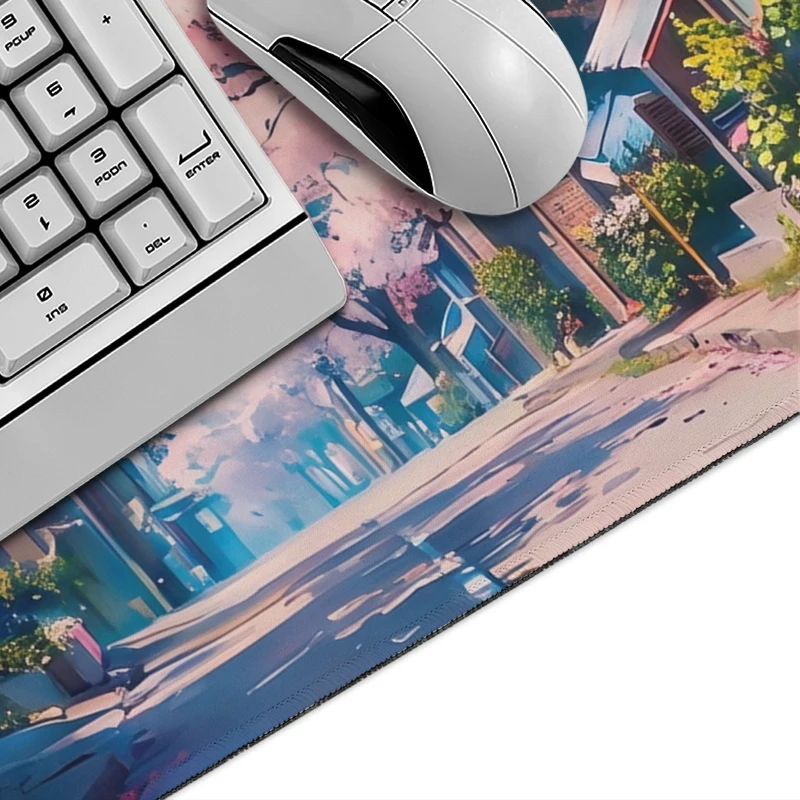 Mouse Pad Japanese Sakura Street Gamer printon demand Home New Large Mousepad XXL Carpet Non-Slip Natural Rubber Mouse Mats
