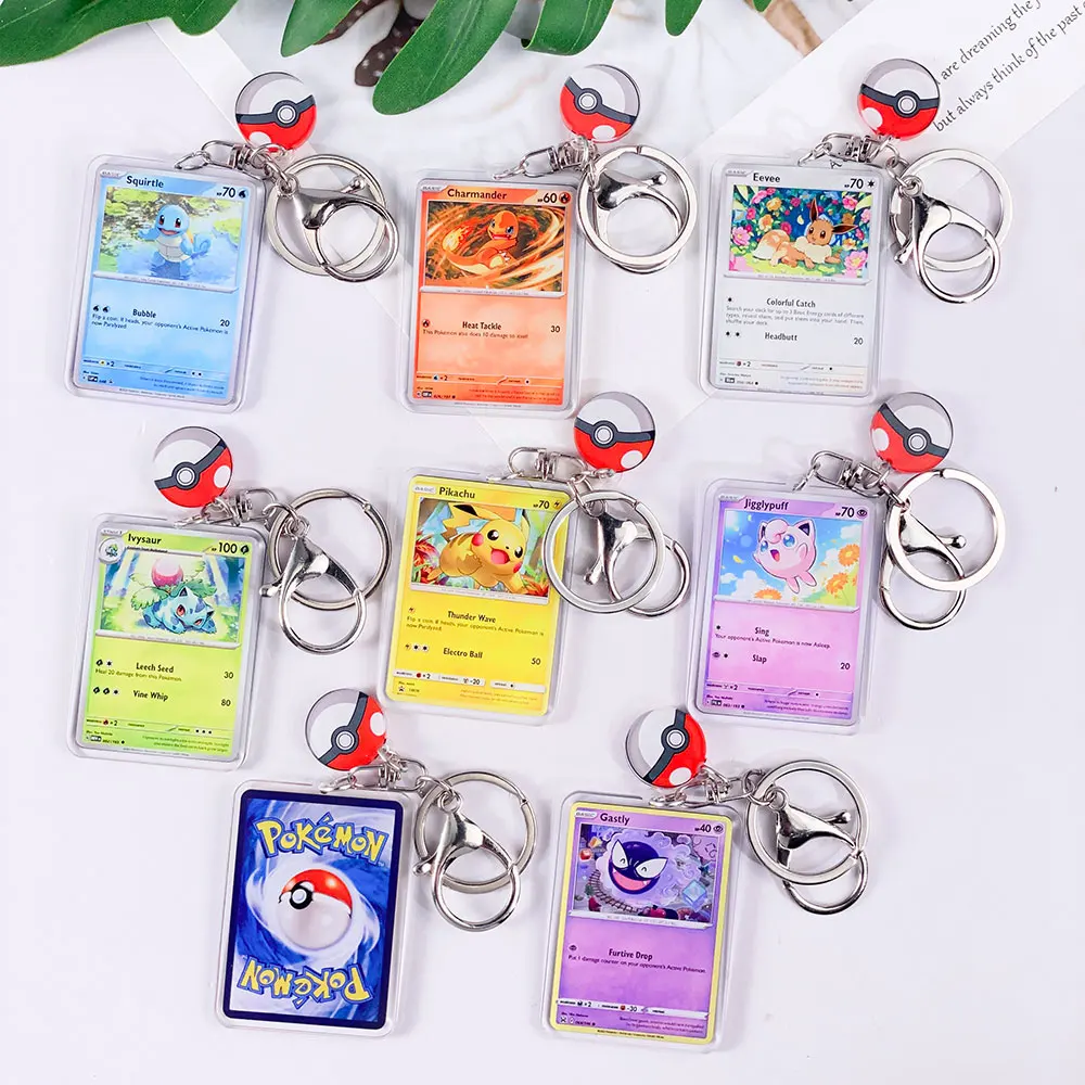Pokémon Card Cute Acrylic Car Keychain Accessories Pikachu Charizard Gengar EeveeBag Charm Backpack Pendant Gifts For Friends
