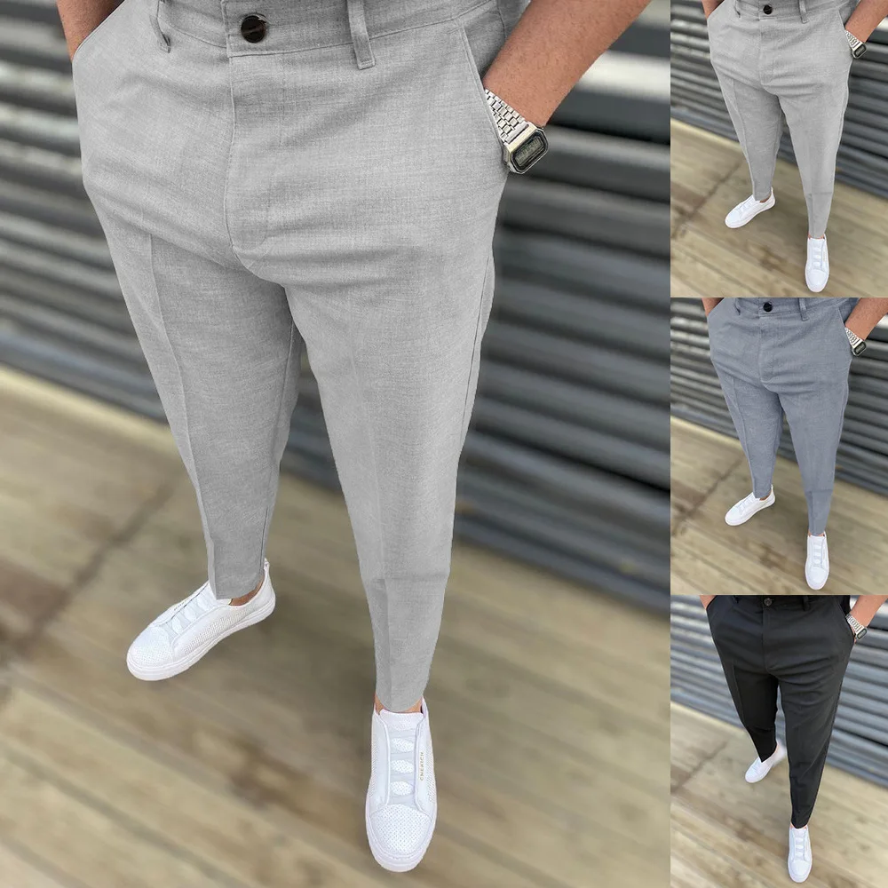 Calça casual de terno reto masculino, streetwear social formal, calças lápis para homens, trabalhadores de escritório de negócios, casamento, venda quente