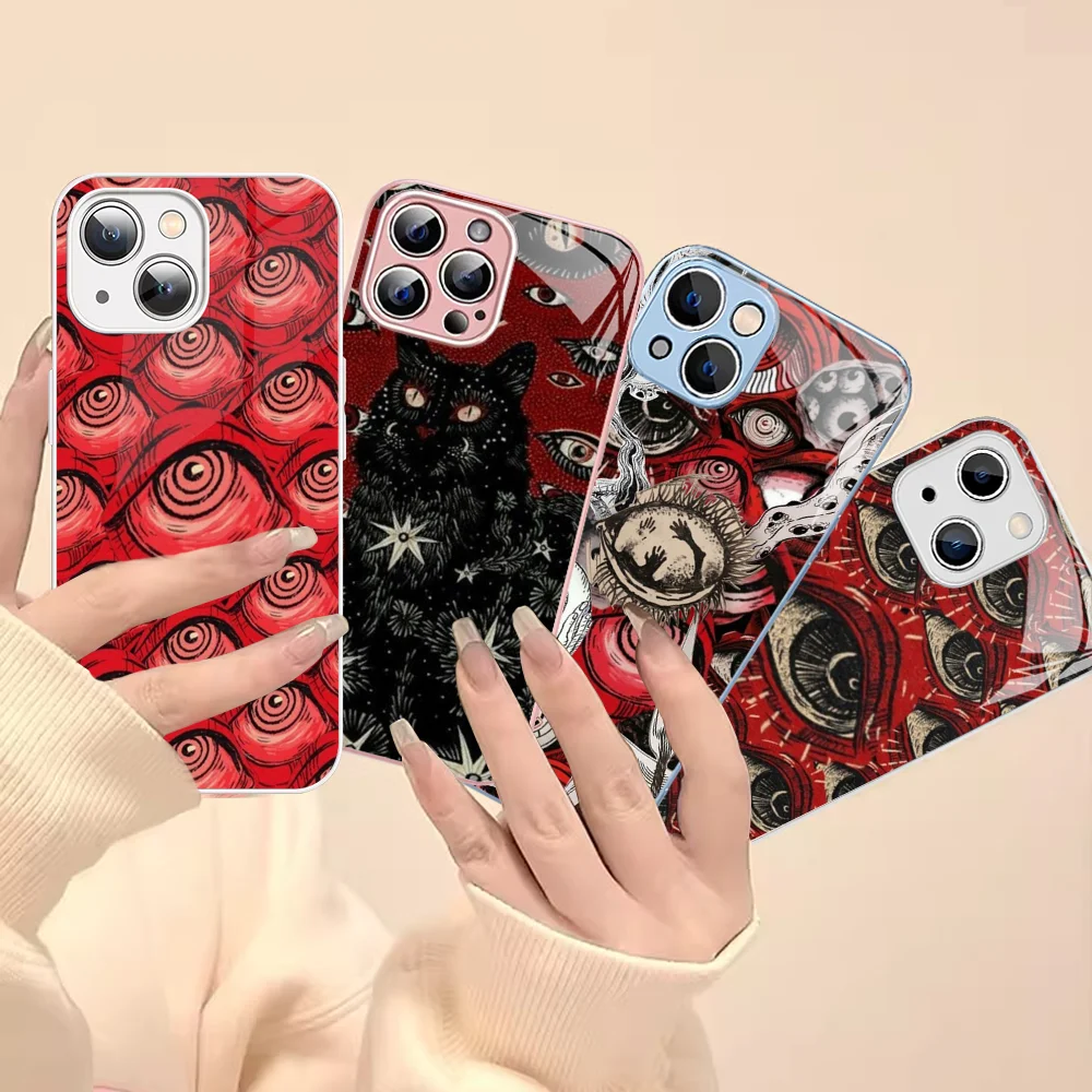 

Scary Face Eyes Phone Case For iPhone 15 13 12 Mini 11 Pro XS Max X XR 14 Plus Tempered Glass Cover