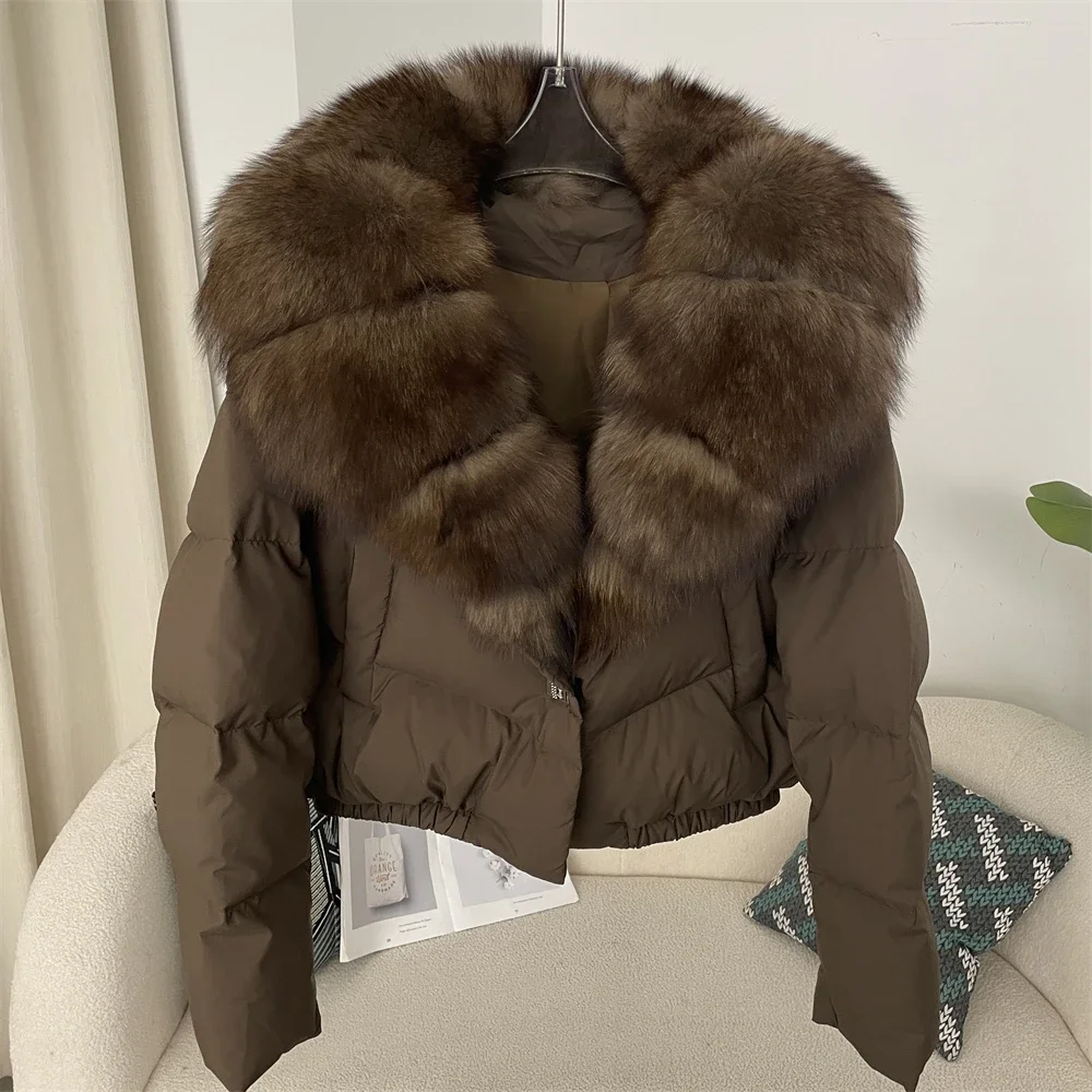 OFTBUY Short Puffer Jacket Thick New Big Natural Real Fox Fur Jacket Women Autumn Winter Female White Duck Down Coat Feather