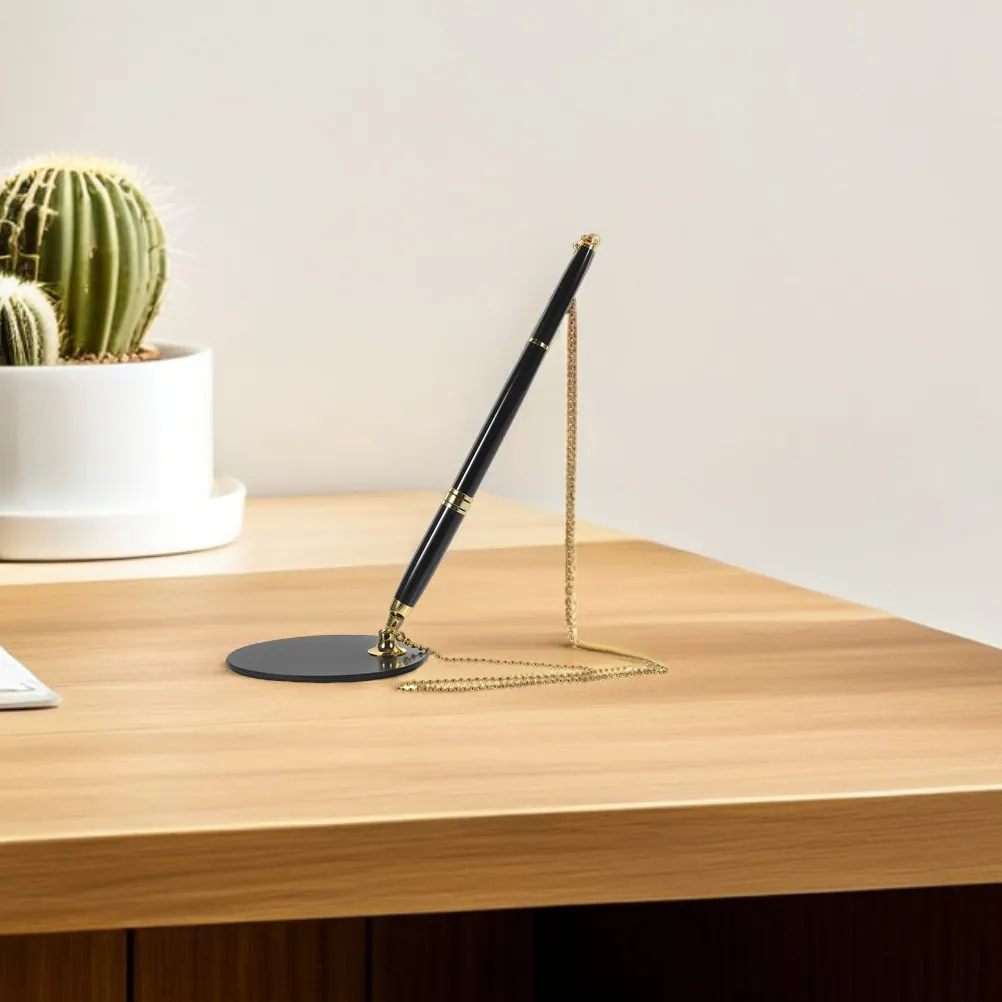 2Pcs Business Signature Pen Desktop Stand Type Secure Counter Ink Pen Ergonomic Grip Smooth Writing for Bank Office Reception