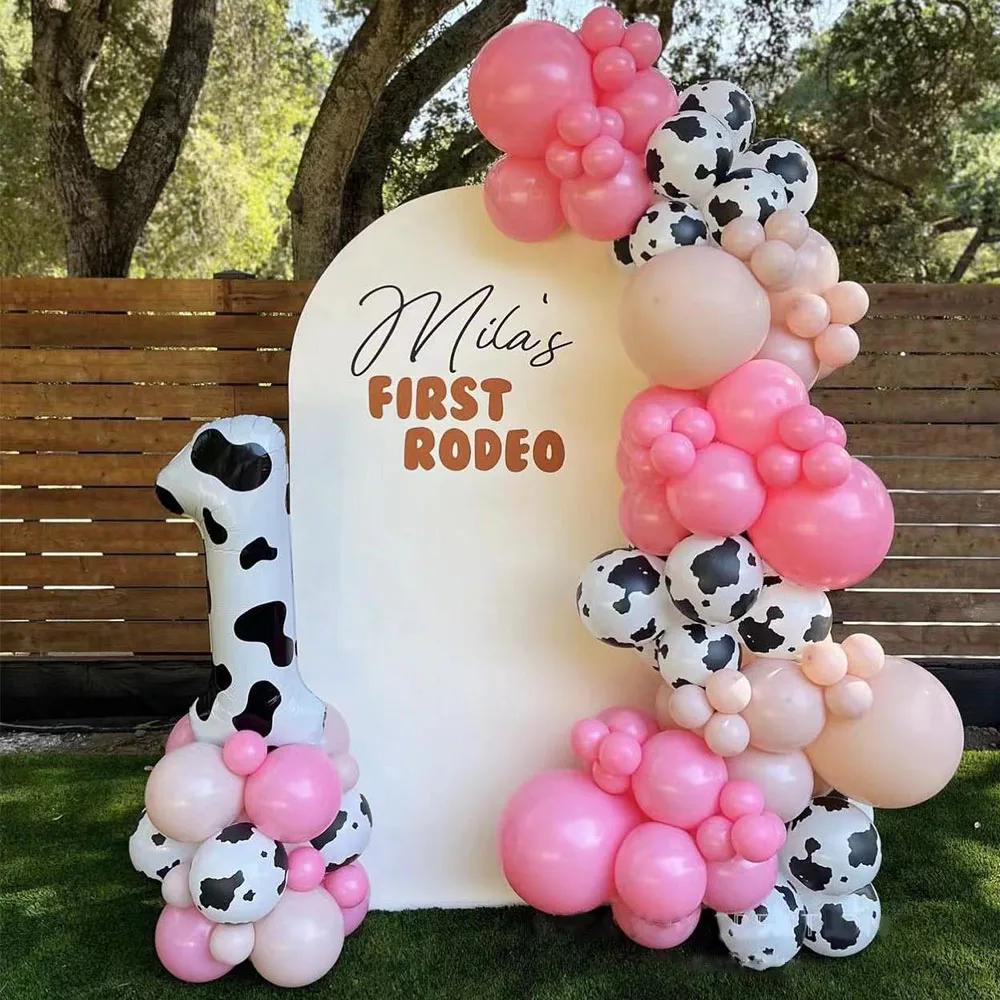 

108pcs Cow Theme Party Balloon Garland Arch Kit 40inch Cow Print Number Ballon for Farm Birthday Party Baby Shower Decorations