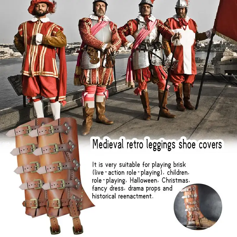 Medieval Renaissance Greaves Boots Shoes Cover Leather Leg Armor Larp Viking Warrior Knight Costume Strap Puttees