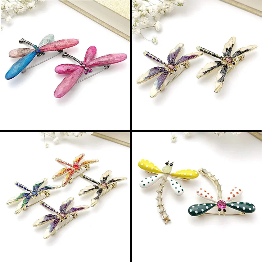 حساسة لطيف ملون المينا اليعسوب بروش معدني الاكريليك المضادة للانزلاق الحشرات دبابيس المرأة تي شيرت سترة مشبك اكسسوارات