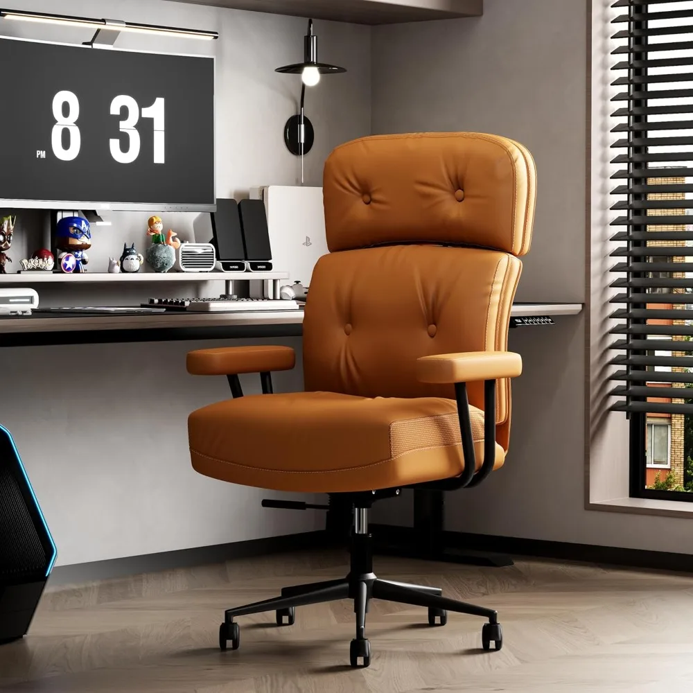 

Эргономичное кресло для домашнего офиса с регулируемым подголовником, толстая подушка 5 дюймов, вращающееся настольное кресло с высокой спинкой, несколько материалов и цветов