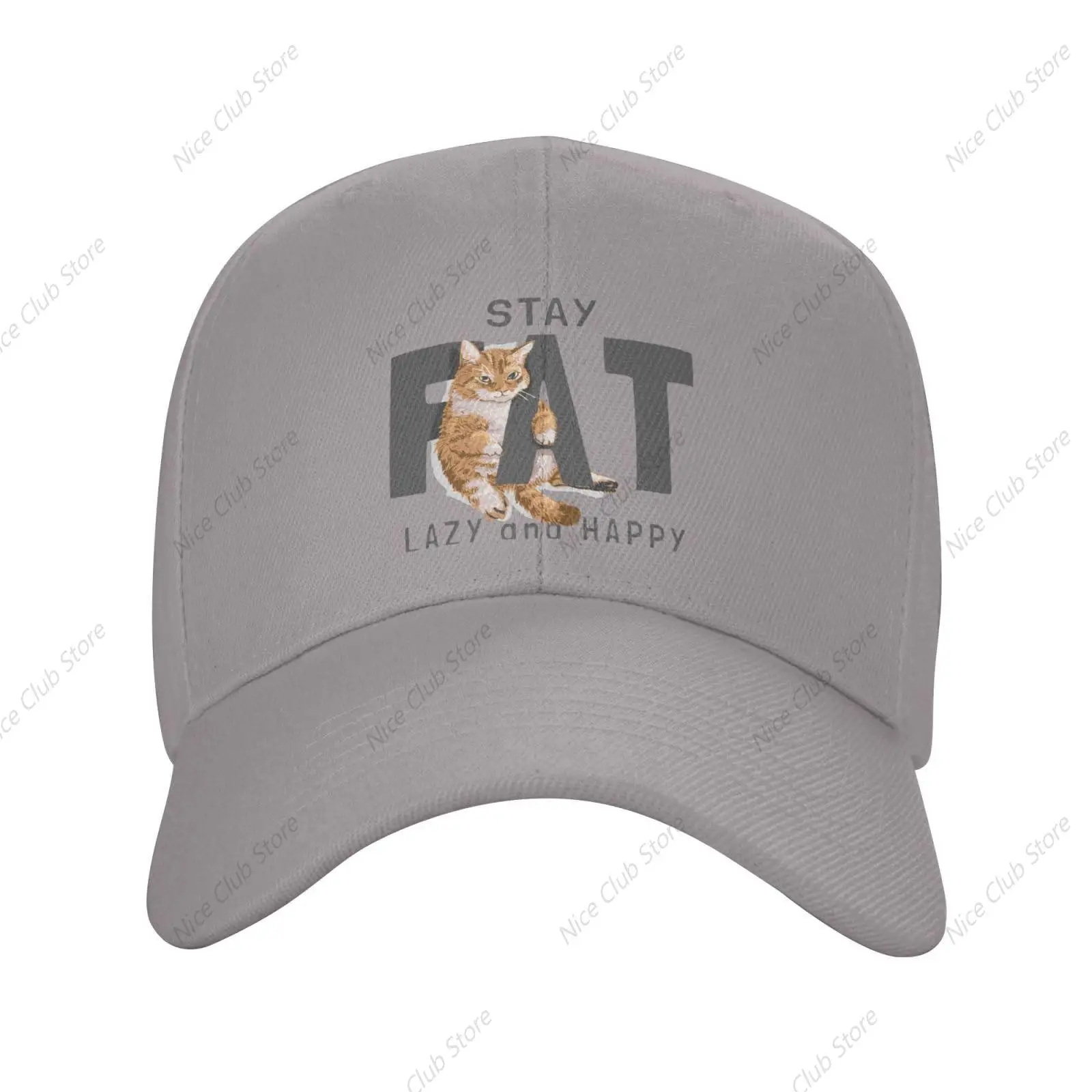 Obese Lazy Happy Slogans with Fat Cats Trucker Baseball Cap for Men Women Golf Hats Adjustable Dad Hat