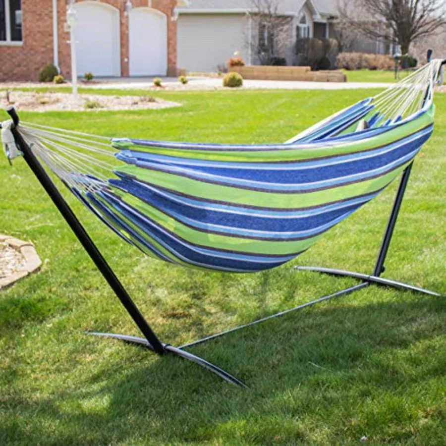 Backyard Expressions - 914920 - Ocean Floor Pattern - Portable Double 2 Person Outdoor Hammock with Stand - Green and Blue - 9