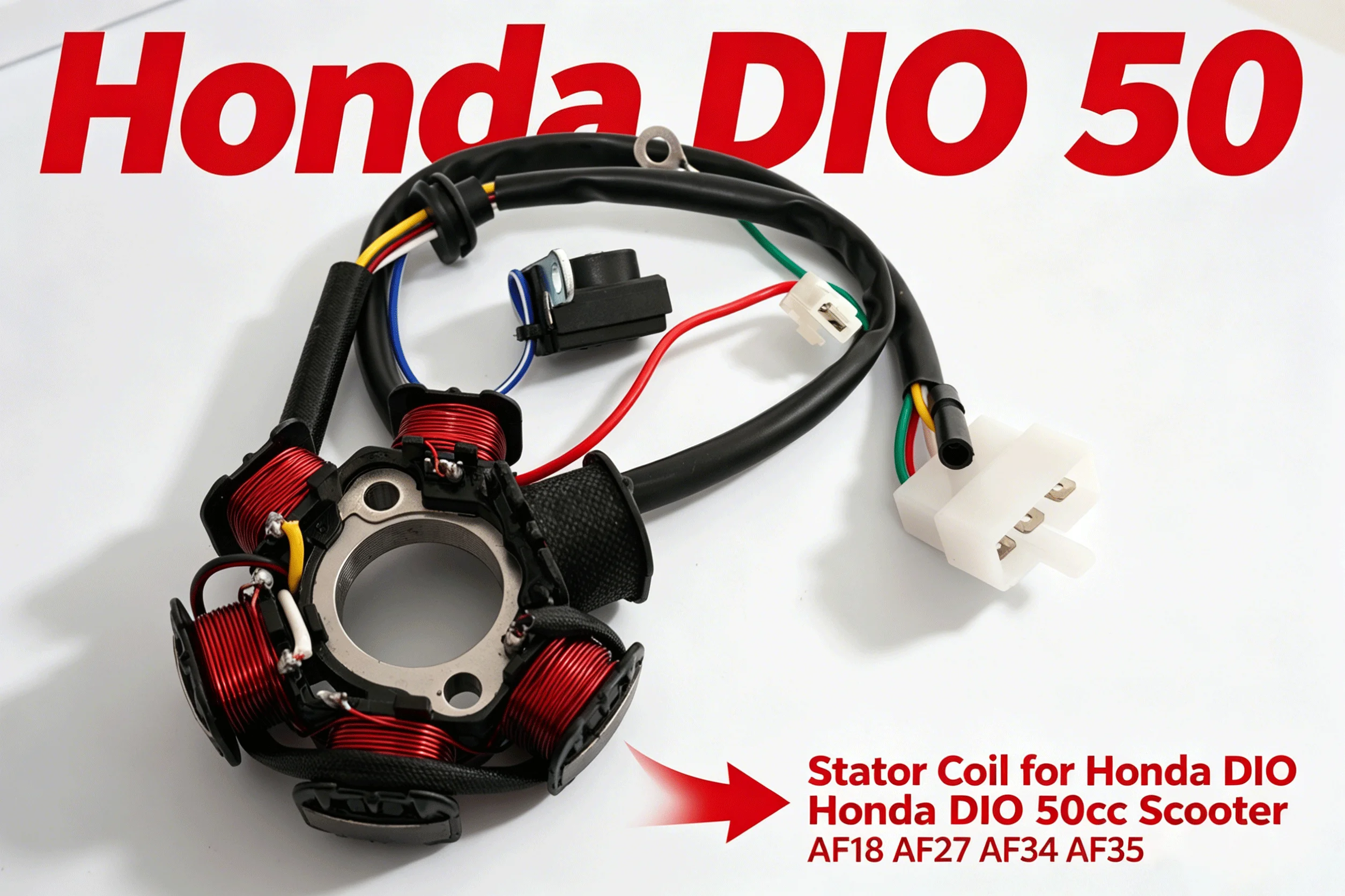 Universal DIO 50 Magneto Stator with Wiring Harness - Fits Honda TACT SA50 SYM 50cc Mopeds & ATVs
