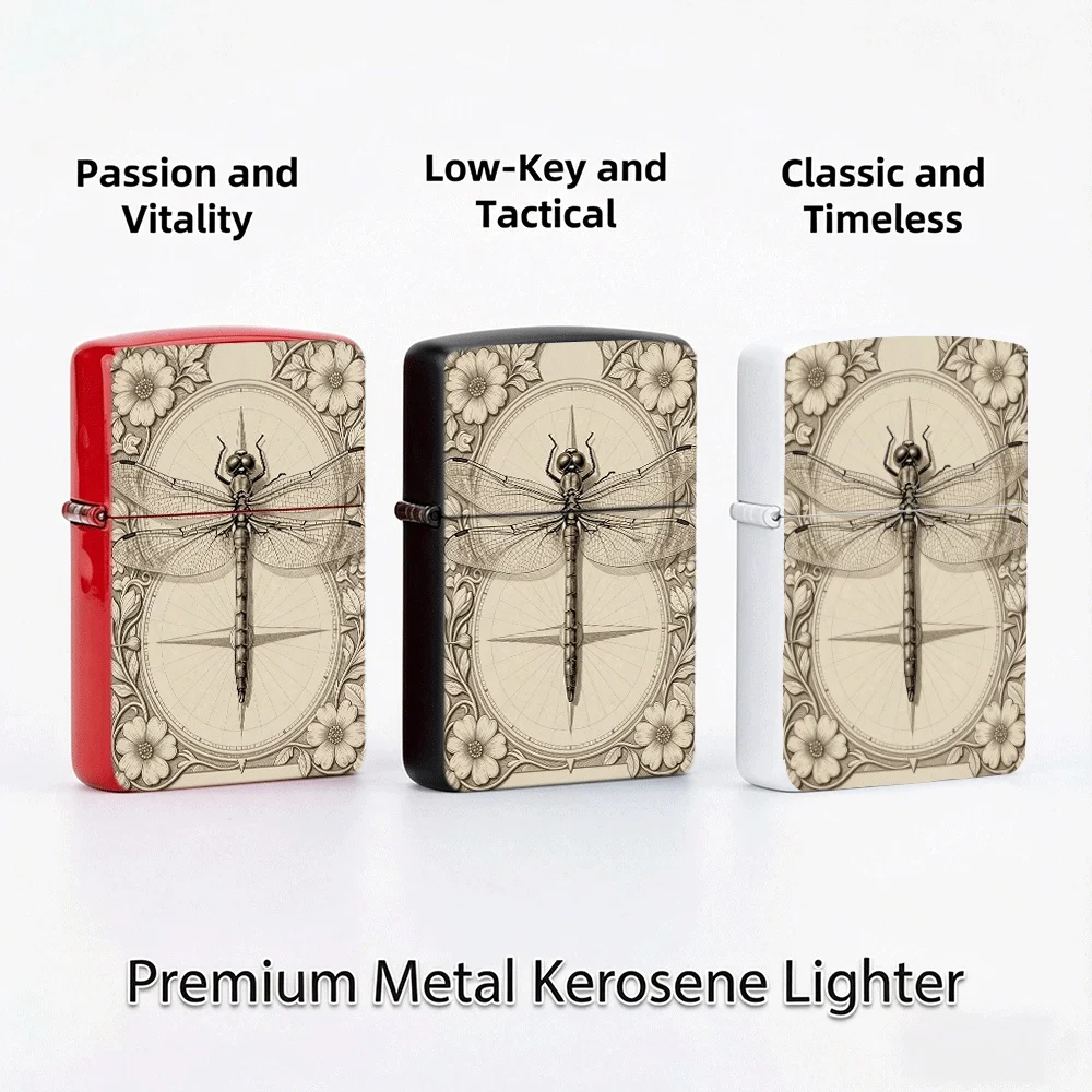 Flip Top Lighter Dragonfly Compass Floral Vintage Engraving Art Pattern lighters vintage lighters for smokers Collectible Gift