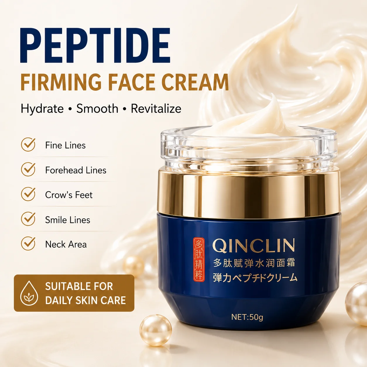 Advanced Peptide Firming Face Cream – Hydrating Anti-Aging Moisturizer for Forehead Lines, Smile Lines & Under Eye Fine Lines