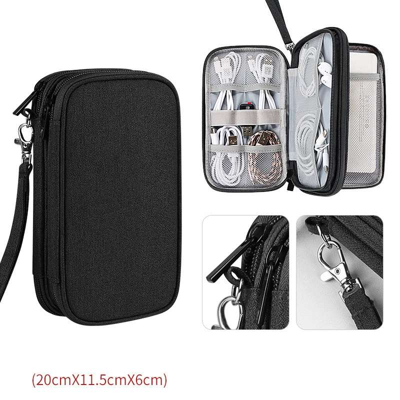 1pc Grey/Black/Navy Travel Portable Digital Product Storage Bag USB Data Cable Organizer Headset Charging Treasure Box Bag