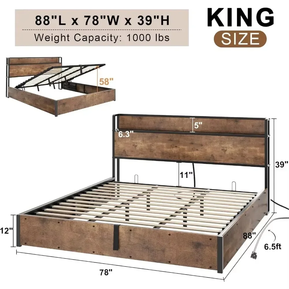 

Bed Frame Lifting Storage & Charging Station, No Spring Box Needed/Noise Free