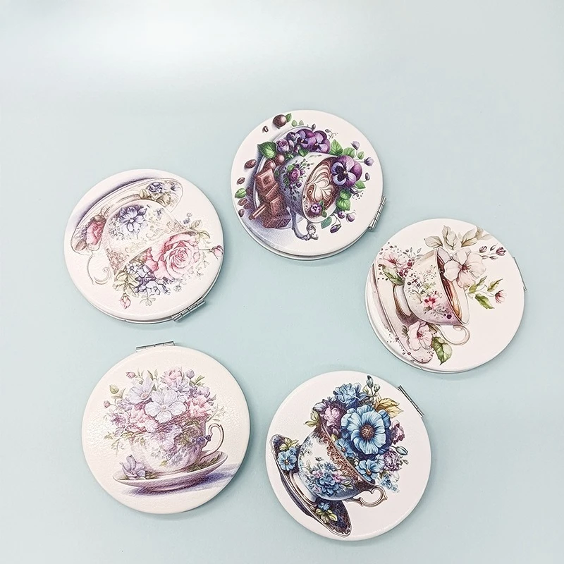 Espelho de maquiagem portátil dupla face mini portátil bolso dobrável espelho de maquiagem redondo para viagens beleza ferramenta cosmética