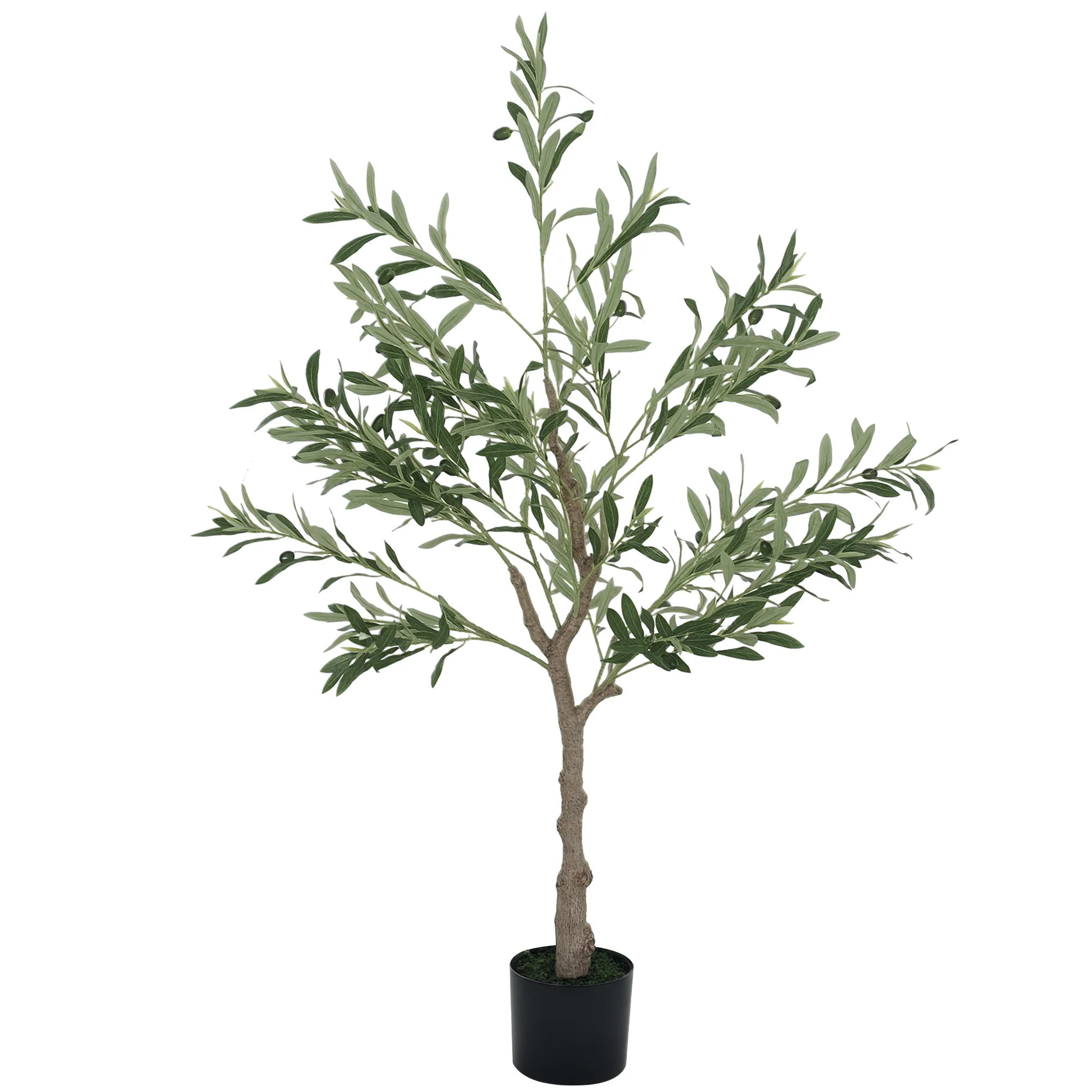HOMCOM Olivo Artificial 120 cm Planta Artificial Decorativa con Hojas de Seda y 20 Aceitunas Decoración Interior para Hogar Oficina Dormitorio Salón Pack 1