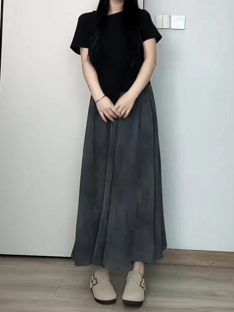 Ele décontracté taille haute jupe Midi femmes été nouvelle grande taille dissimuler viande minceur drapé jambe large pantalon jupe