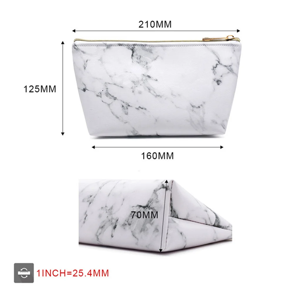 Fashion White Marble Pattern PU Leather Pencil Case Woman Cosmetics Storage Pouch Purse Stationery Pencilcase Girl Makeup Bag