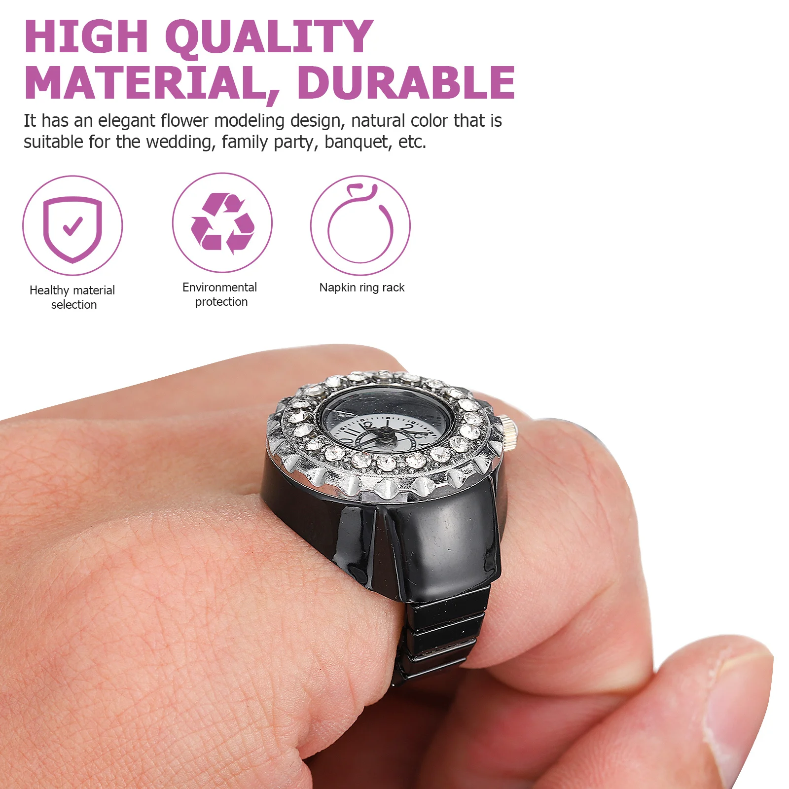 

Stylish Zinc Alloy Diamond Finger Watch Unique Ring Jewelry Timepiece Durable Practical Electronic Decorative Watch