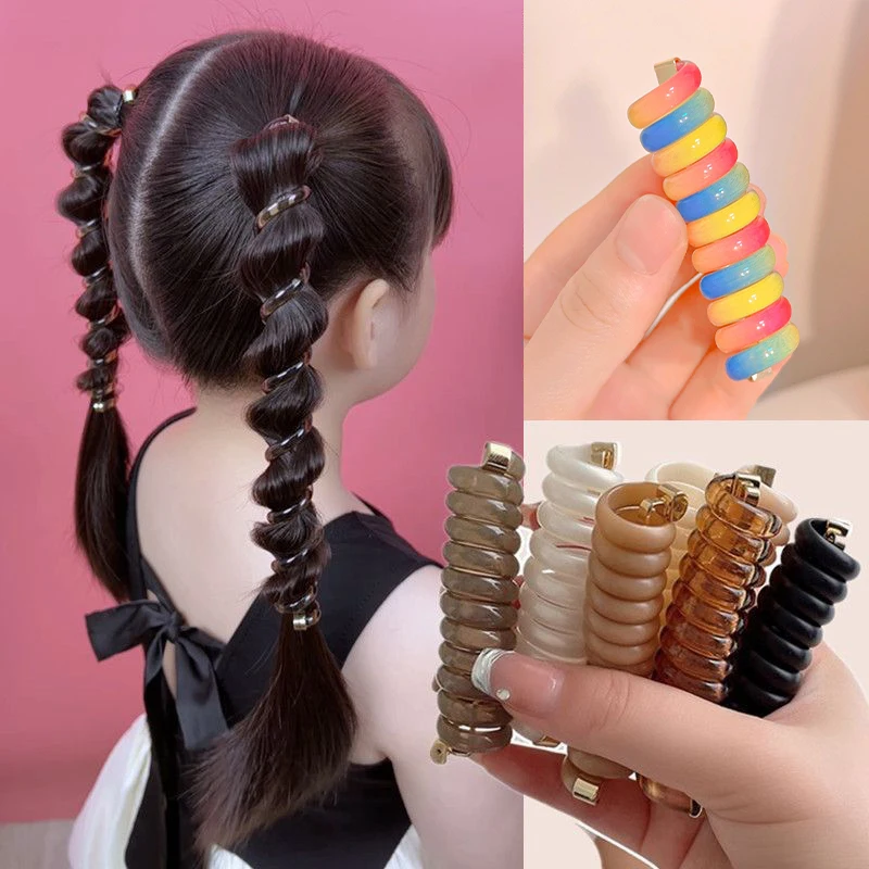 Elastic Rubber Bands For Children Girls Telephone Wire Hair Ties Spiral Coil Hairbands Hair Rope Ponytail Kids Hair Accessories