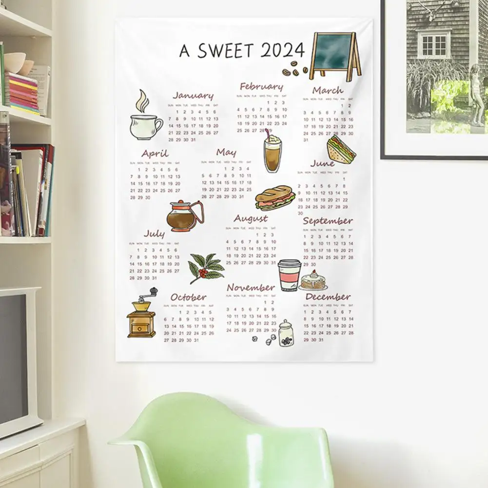 Bedroom Wall Calendar Decorative Wall Calendar Soft Washable 2024 Wall Calendar Tapestry 12 Months of Stylish Room Bedroom