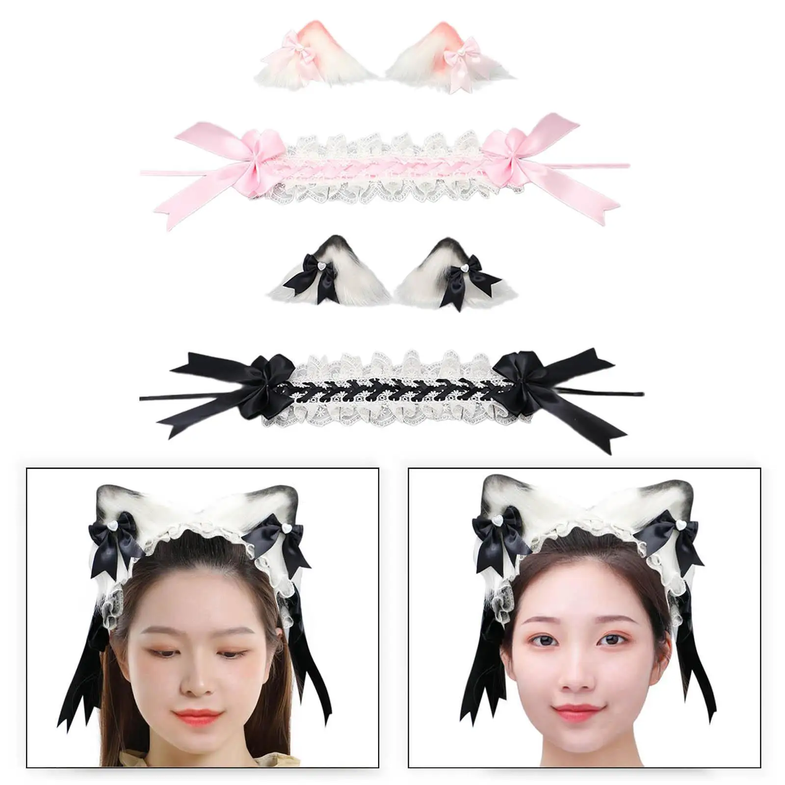 إكسسوارات شعر لوليتا أنيقة واسعة لغطاء الرأس للخادمة اللطيفة من الدانتيل