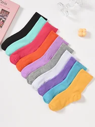 10 Pairs Solid Multicolour  Mid Lenth Stockings For Women Socks Mid Tube Famle Fashion Comfortable Casual Socks Breathable