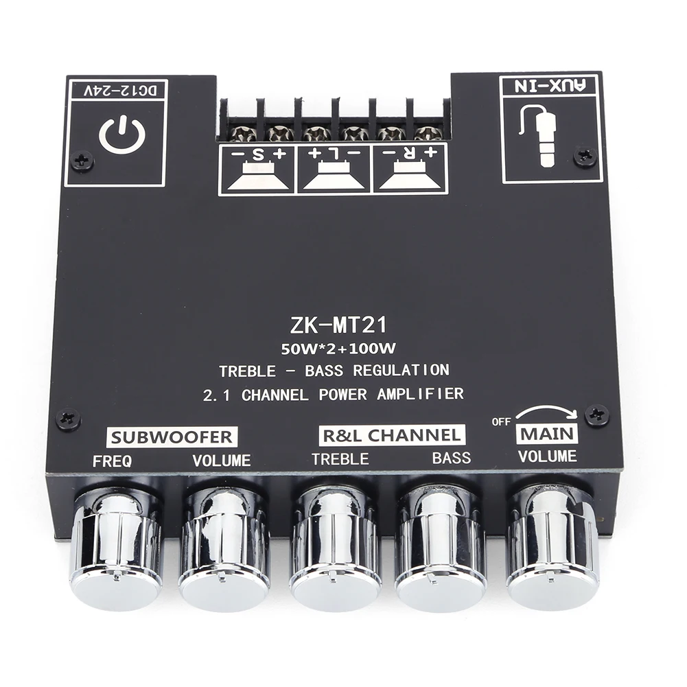2.1 Channel Bluetooth-Compatible Stereo Digital Audio Amp Board with Treble and Bass Control 50Wx2+100W BT 3.5mm AUX for Speaker