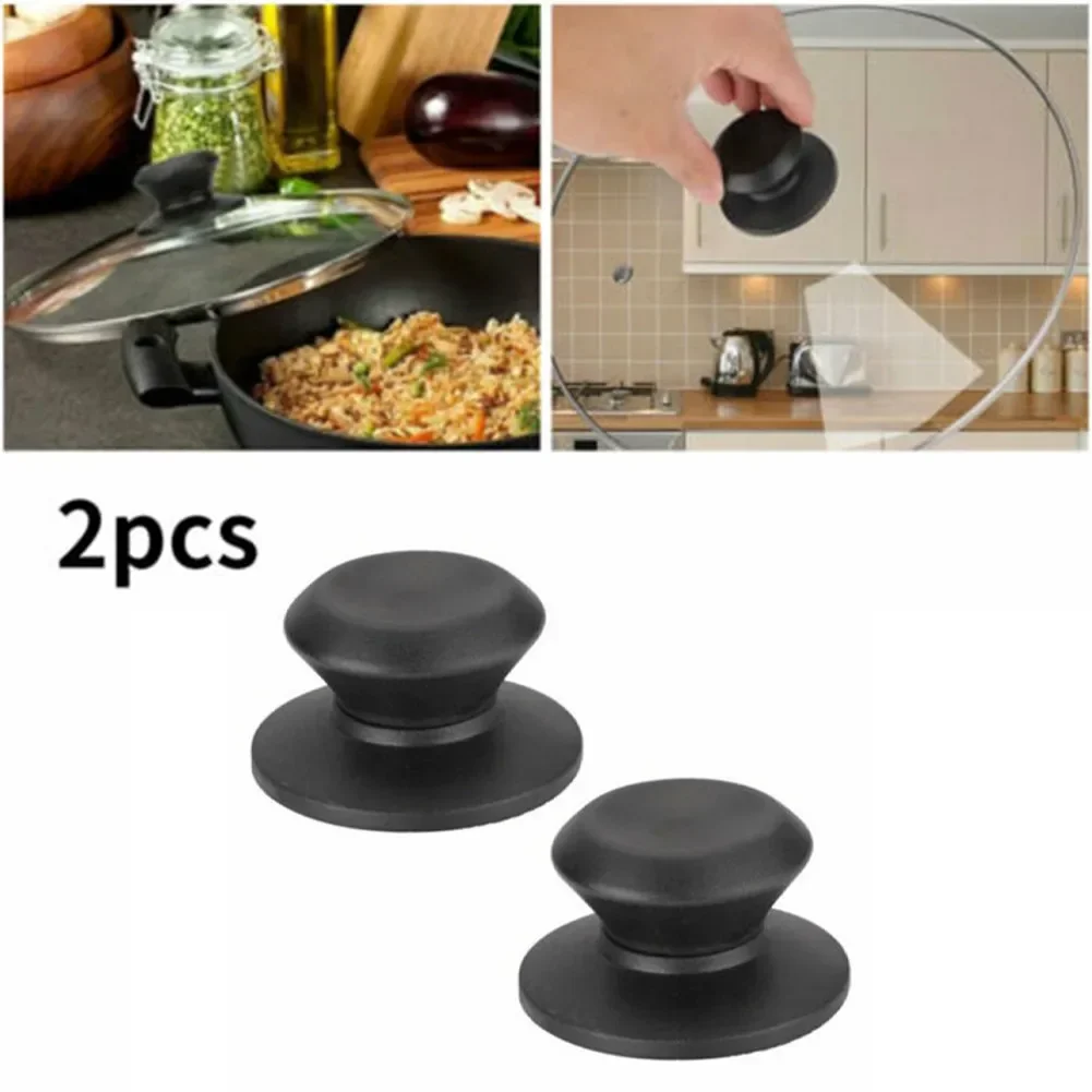 

2pcs Black Pot Lid Knob Cap Cookware Pot Holding Handle Saucepan Kettle Glass Handgrip Cookware Kitchen Pan Part Accessories