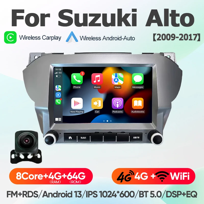 Voor Suzuki Alto 2009 - 2016 Nissan Pixo 4G+WiFi Android 13 draadloze CarPlay autoradio multimediasysteem navigatie BT radio