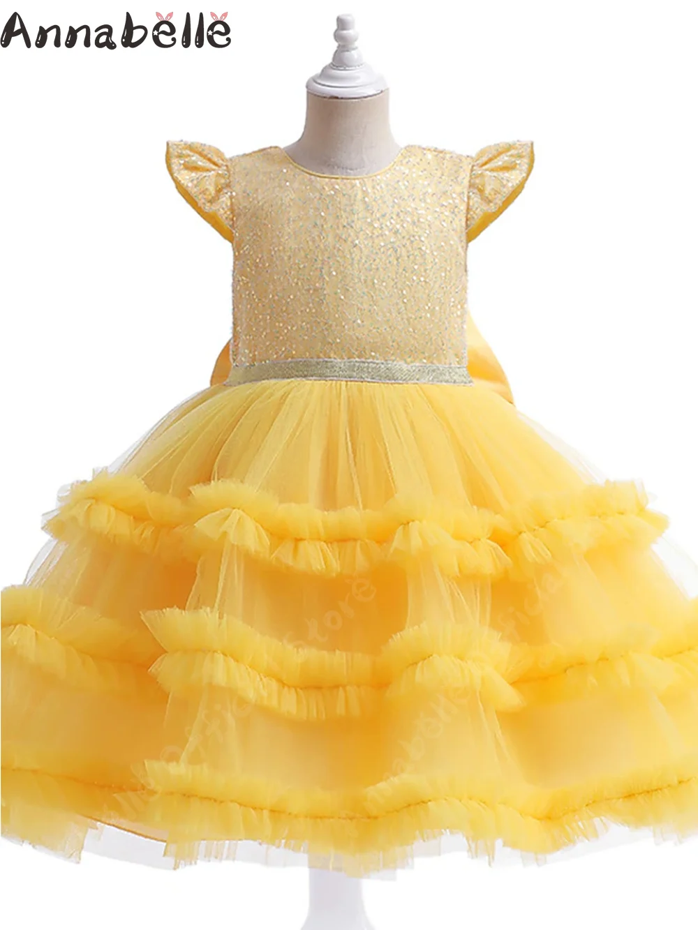 Annabelle Vestido Elegante Para Menina Decote Em V Bola Gawn Bow Decoração Vestidos Para Menina Festa Casamento Noite