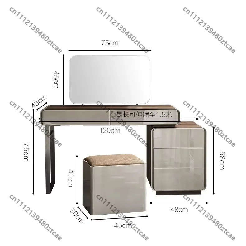 Expandable Bedroom Dressing Table Lacquered Frame Smoke Wood Top Vanity