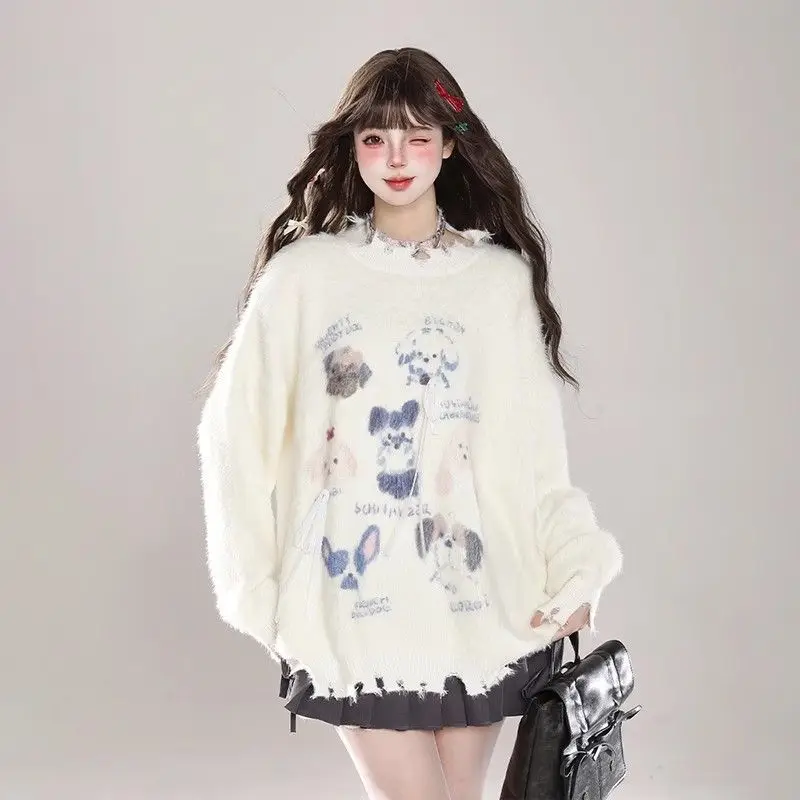 

Harajukukawaii милые свитера Mujer осень-зима ленивый стиль вязаный пуловер модный повседневный водонепроницаемый топ из норки для женщин