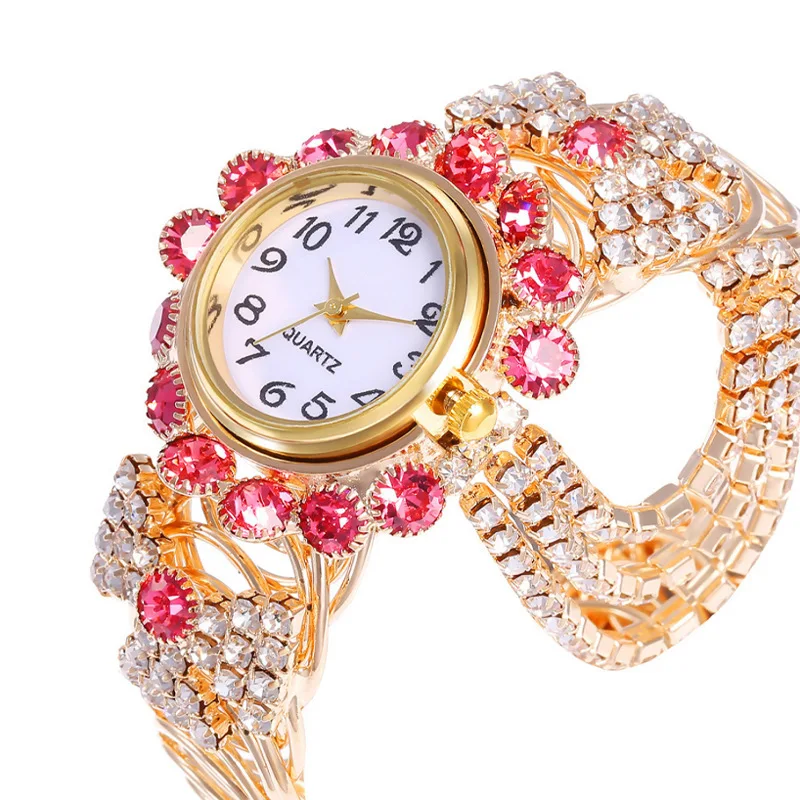 새로운 모드 Vrouwen Horloges Diamant 임베디드 우아한 석영 Horloge Stijlvolle Opening Luxe Creatieve Legering Armband Horloge